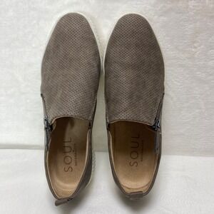 SOUL Naturalizer Womens Turner Gray Slip On Sneakers Side Zip Taupe Tan‎ 8.5M